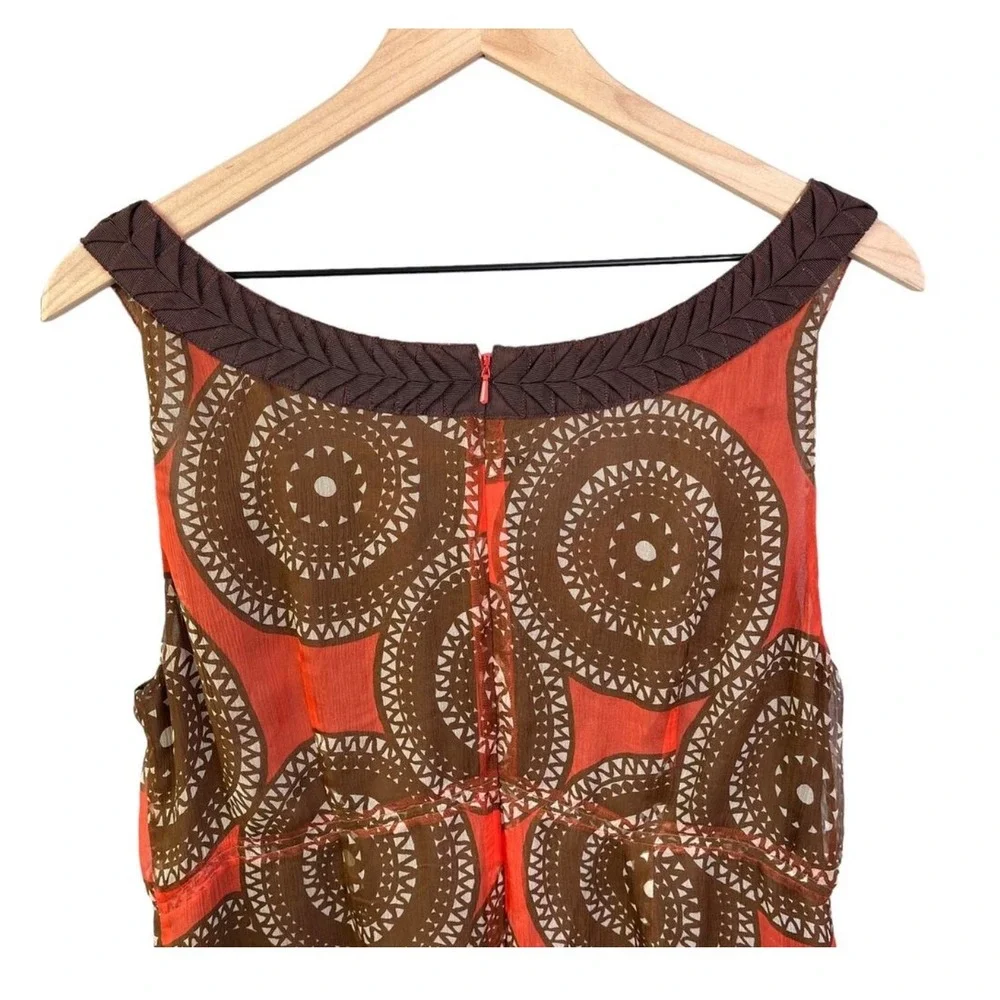 Tory Burch Silk‎ Medallion Print Sleeveless Dress Orange Brown Size 12